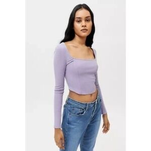 Urban Outfitters Barbiecore Meg Ribbed Purple Square Neck Long Sleeve| Small